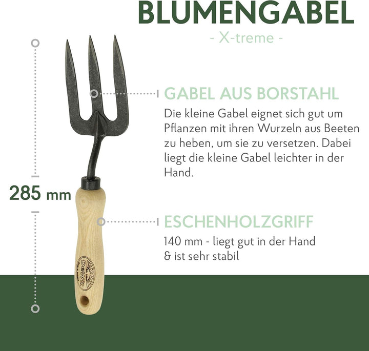 DeWit Blumengabel 'X-Treme' klein 28,5 cm I Profi Grabegabel aus Borstahl mit FSC®-zertifiziertem Ha