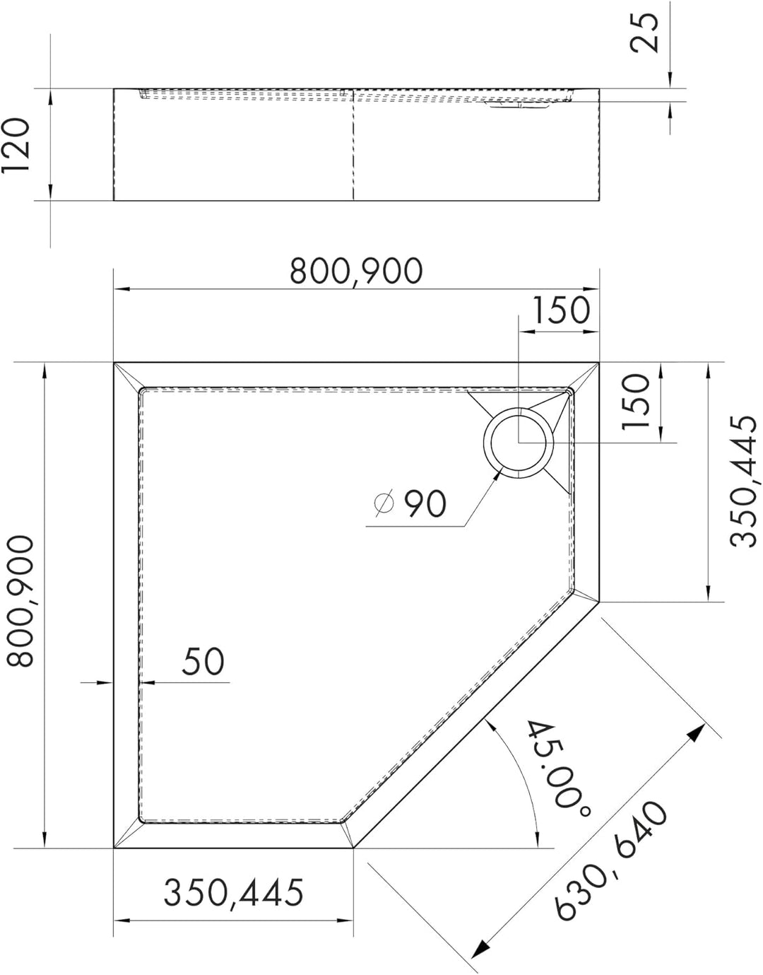AQUABAD Duschwanne/Duschtasse | Ultima mit LeakProtect Technologie Smooth White 90x90cm Fünfeck 90 x