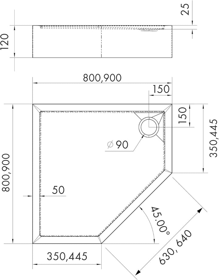 AQUABAD Duschwanne/Duschtasse | Ultima mit LeakProtect Technologie Smooth White 90x90cm Fünfeck 90 x