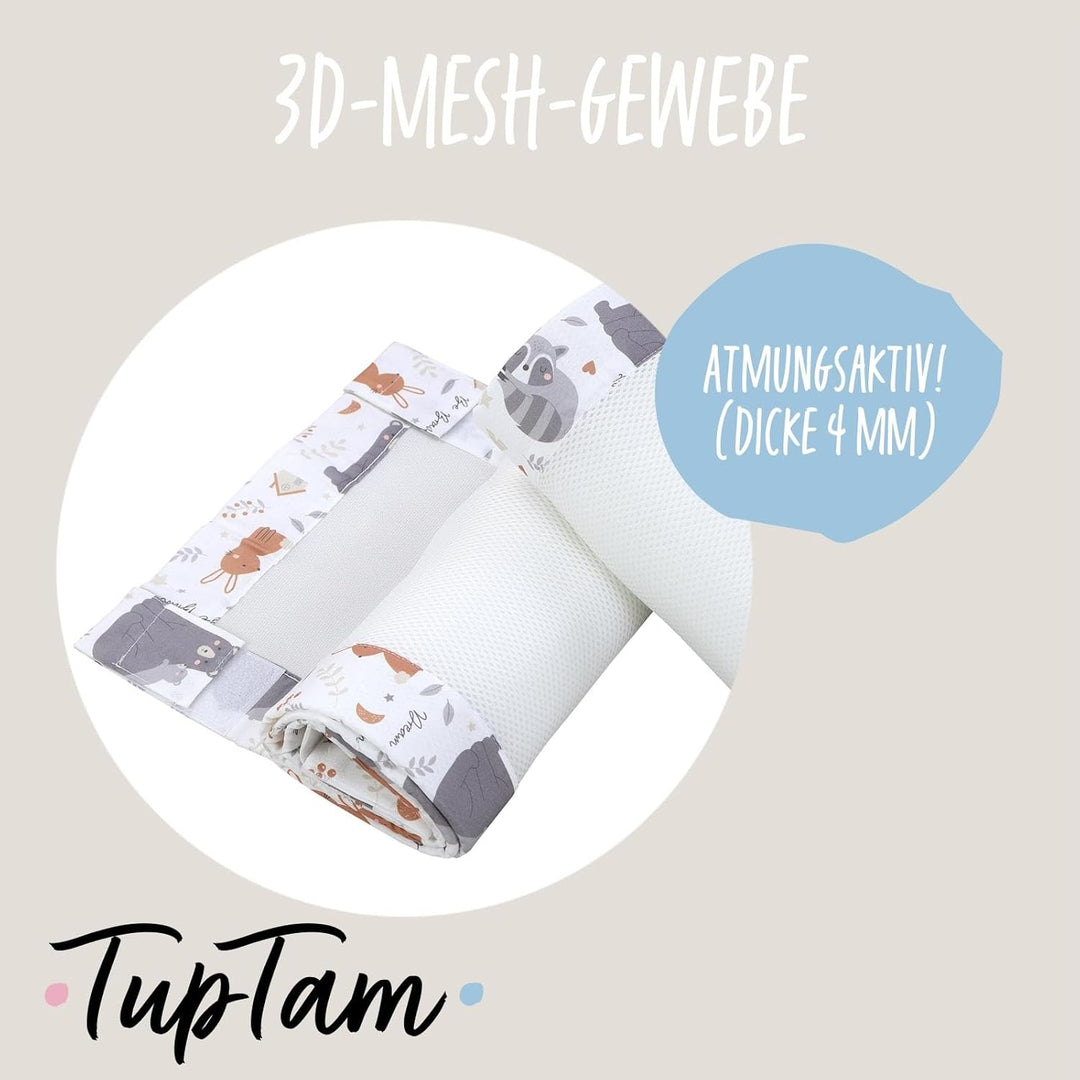 TupTam Gitterstäbe Schutz Netz Babybett Nestchen 3D Mesh 2er Pack, Farbe: Wilde Tiere, Grösse: ca. 1
