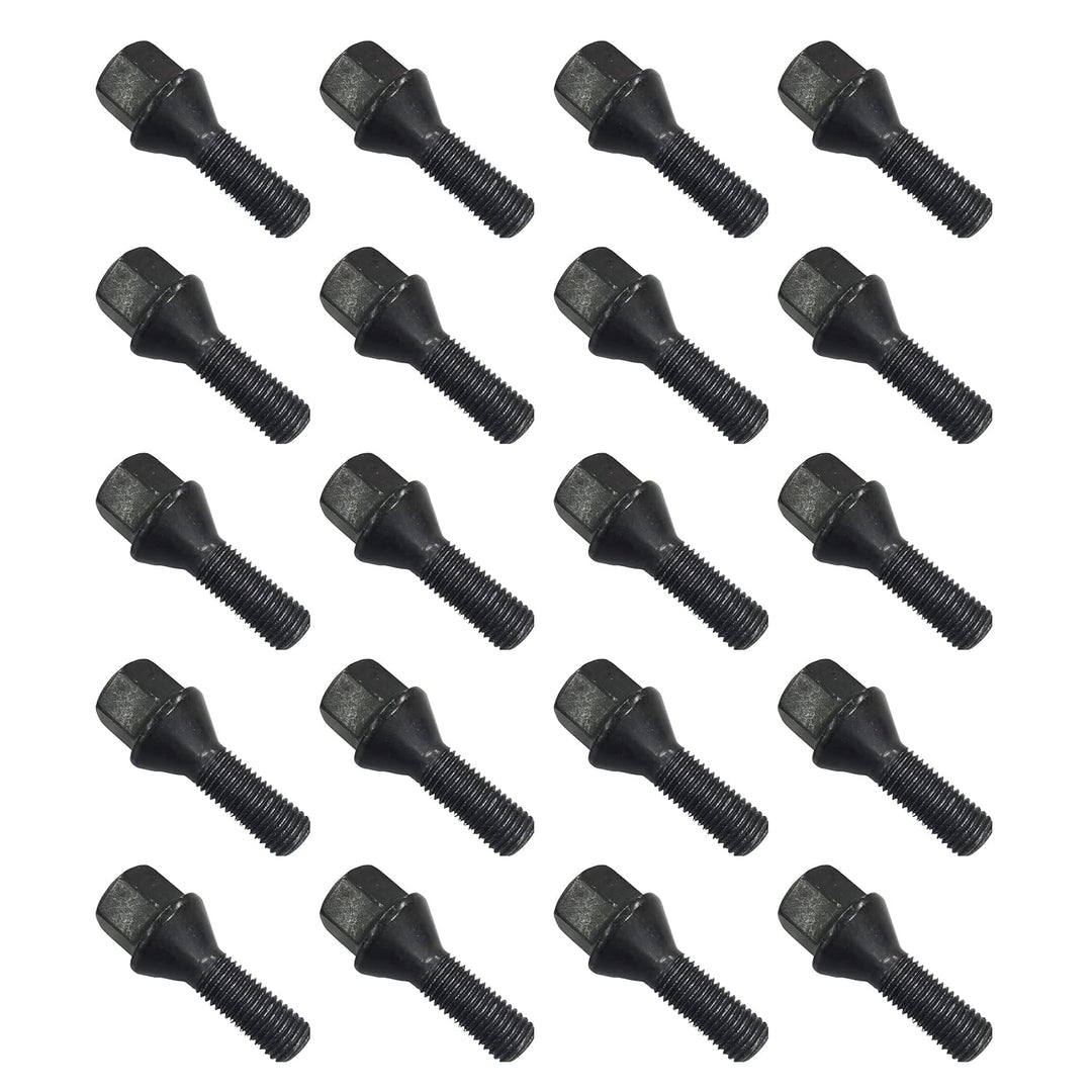 20 schwarze Tracer Radschrauben Radbolzen Kegelbund M14x1,25 28mm kompatibel mit BMW