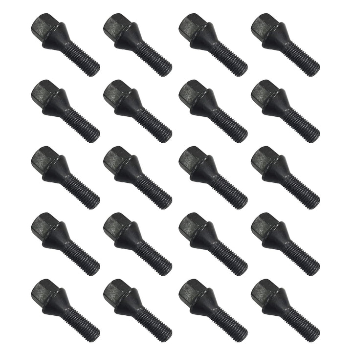 20 schwarze Tracer Radschrauben Radbolzen Kegelbund M14x1,25 28mm kompatibel mit BMW
