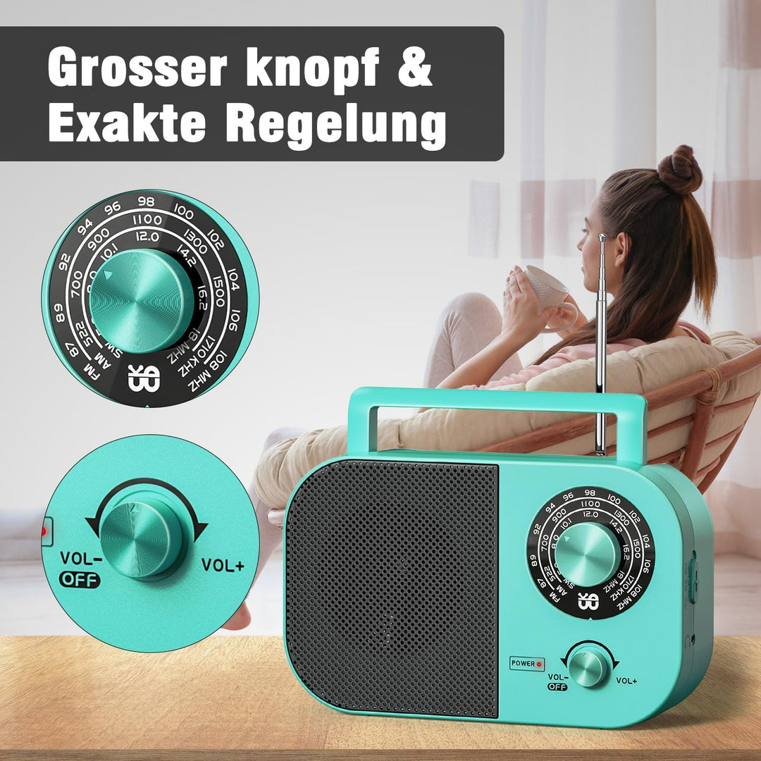 Tragbares Radio AM,FM,SW,UKW Kofferradio Netz und Batteriebetrieb, mit Bestem Empfang, Eingebautem L