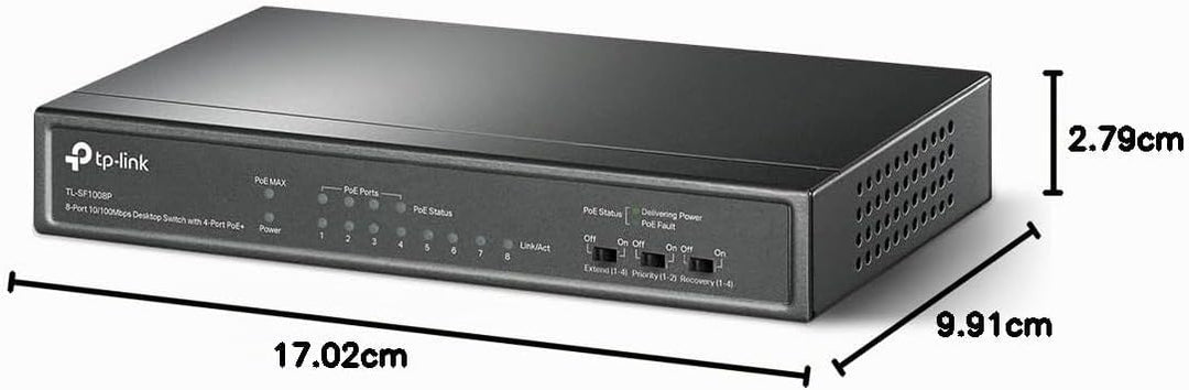 TP-Link PoE Switch 8-Port 100 Mbps, 4 PoE ports up to 15.4 W for each PoE port and 57 W for all PoE