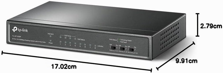 TP-Link PoE Switch 8-Port 100 Mbps, 4 PoE ports up to 15.4 W for each PoE port and 57 W for all PoE
