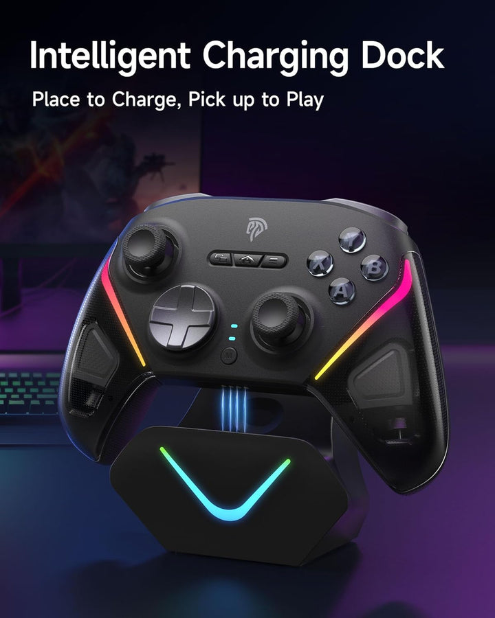 EasySMX D10 Controller PC mit Ladestation, Wireless Controller mit TMR Joystick & 2 in 1 Trigger, 10