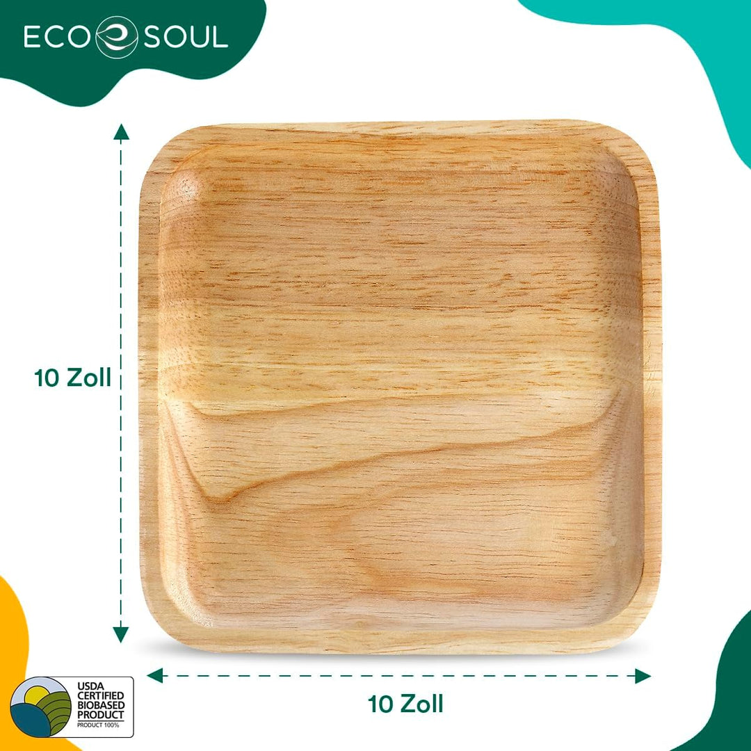 ECO SOUL 100% kompostierbare 25 cm, quadratische Palmblatt Teller [25 Stück] |Premium Palmblatt Gesc