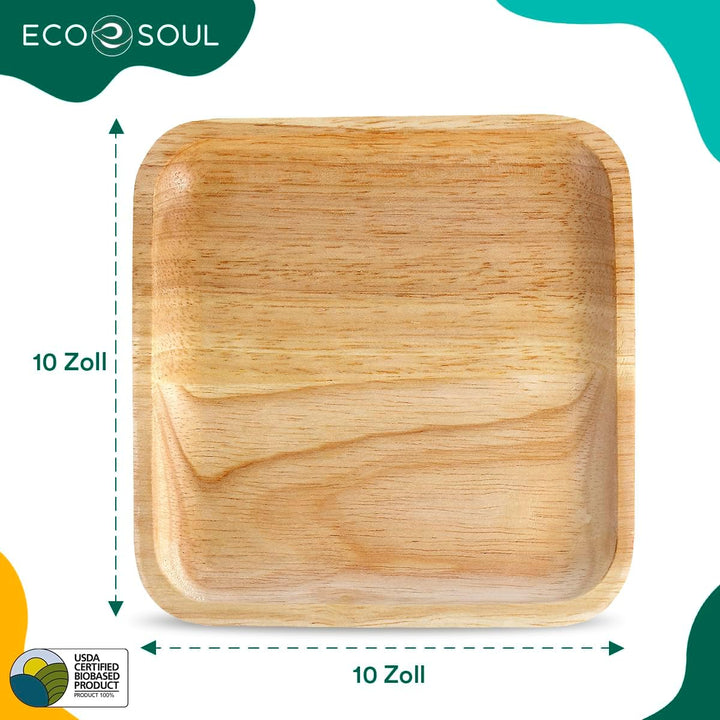 ECO SOUL 100% kompostierbare 25 cm, quadratische Palmblatt Teller [25 Stück] |Premium Palmblatt Gesc