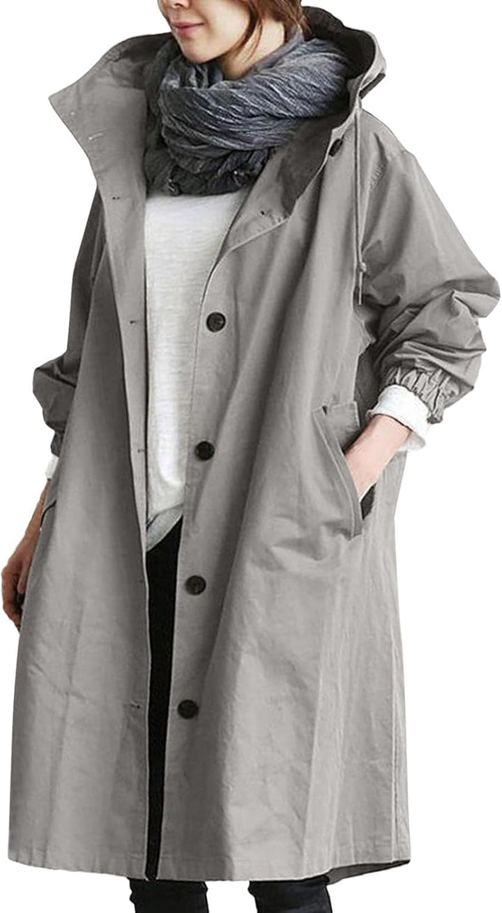 Beokeuioe Damen Trenchcoat Oversized Mantel Lang Umlegekragen Windjacke Einfarbig Damenmantel Überga