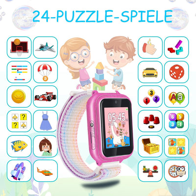 Retysaz Smartwatch Kinder, Spiele, Telefon für Mädchen und Jungen (Rosa-A1), Rosa-A1