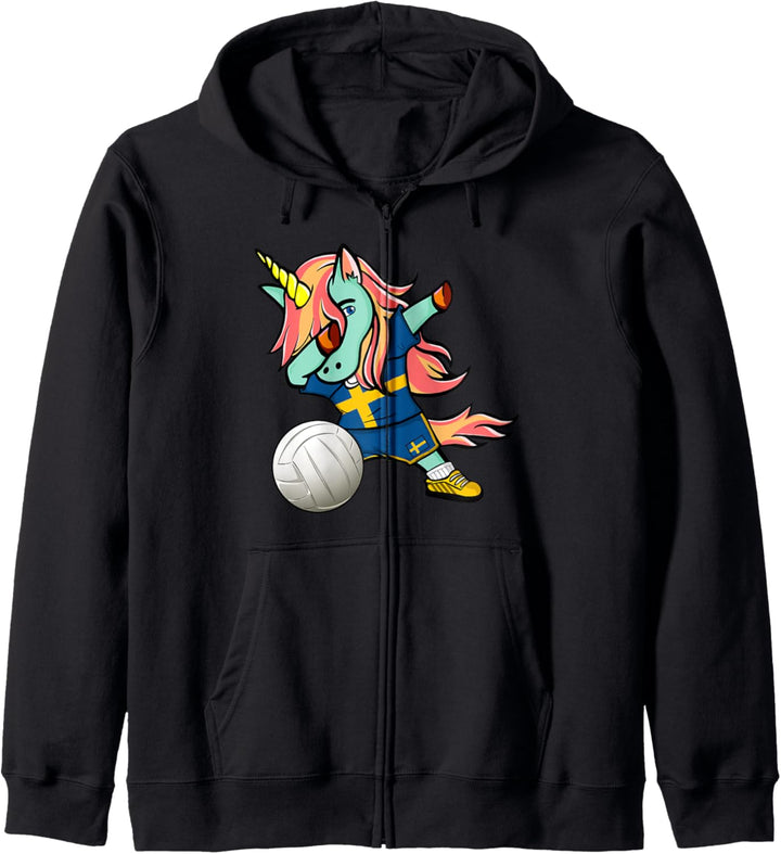 Dabbing Einhorn Schweden Volleyball Schwedische Flagge Sport Kapuzenjacke