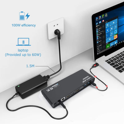 WAVLINK USB C/USB 3.0 Laptop-Dockingstation mit 60W Ladeleistung Unterstützt Zwei 4K-Videoausgänge (