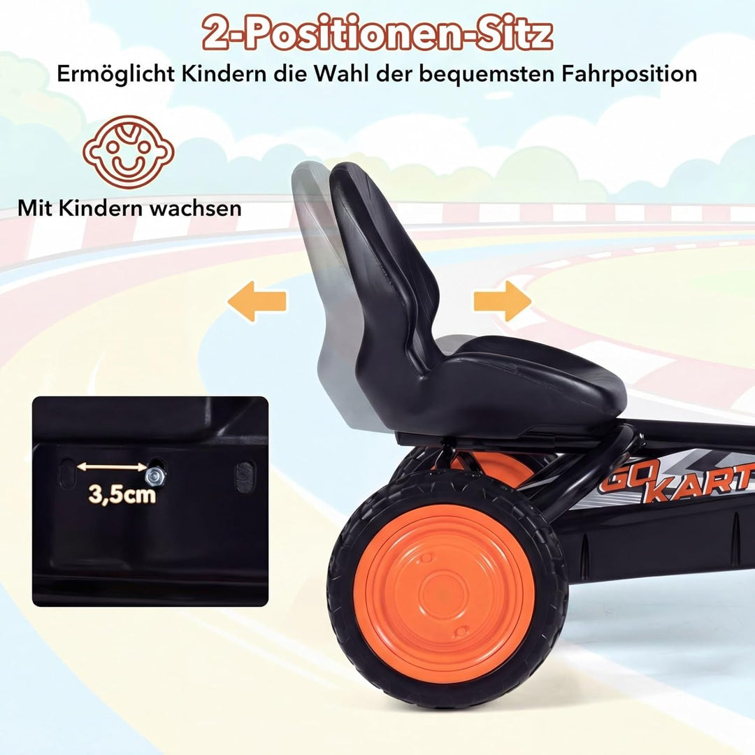 DREAMADE Kinder Go Kart, Gokart mit einstellbarem Sitz & Rückenlehne, Tretfahrzeug mit Vorwärts- & R