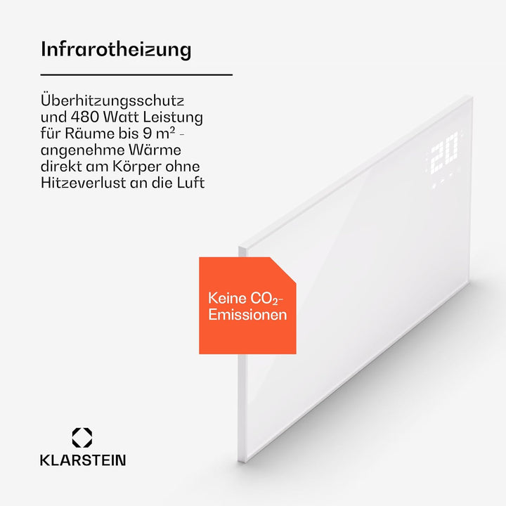 Klarstein Infrarotheizung mit Thermostat, 480W Elektroheizung, Smart Home Bild-Infrarotheizung zur W
