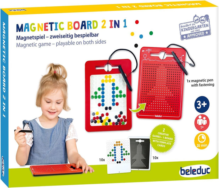 Beleduc Magnetboard 2in1, Magnetspiel - zweiseitig bespielbar, Magnetisches Lernspiel & Maltafel für