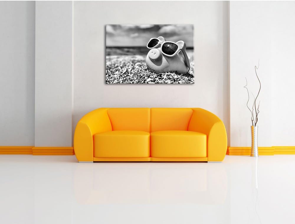 Pixxprint Monocrome, Schweinchen am Strand, Format: 100x70 auf Leinwand, 100x70