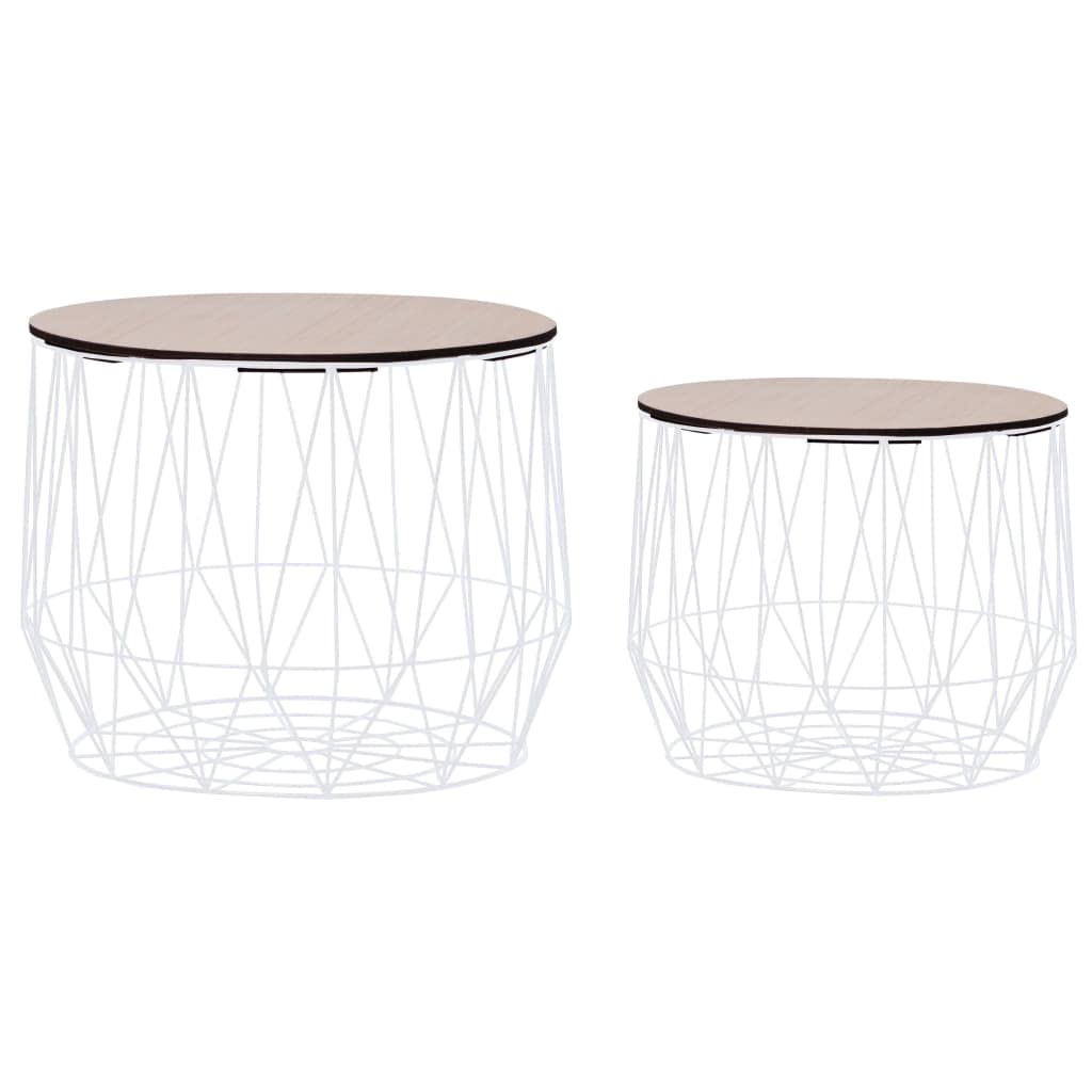 vidaXL Couchtisch 2-TLG. Korbtisch Beistelltisch Kaffeetisch Sofatisch Wohnzimmertisch Metallkorb Sa