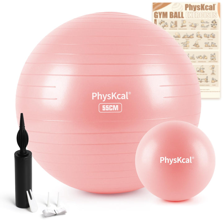 PhysKcal Gymnastikball und 23 cm Pilatesball Set, Anti Burst Gymnastikball, Anti-Rutsch-Sitzball, Ba