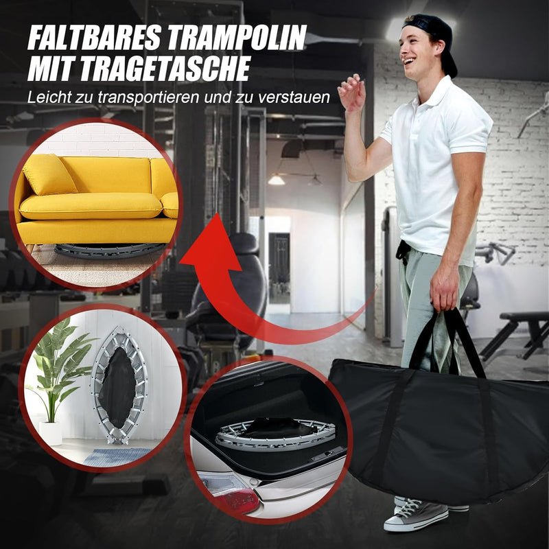 GYMAX Ø101 cm Mini Trampolin klappbar, Fitness Trampolin mit 4-stufig verstellbarem Haltegriff, Gart