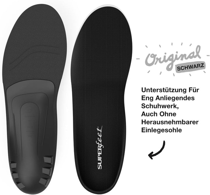 Superfeet BLACK Schuheinlagen Flexible dünne Premium Einlegesohlen für Orthopädischen Halt in engen
