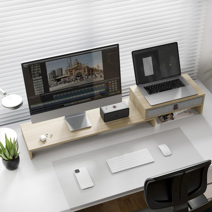 Fenge Dual Monitorständer Bildschirmständer mit Schublade für Computer TV Laptop, Monitorständer, Lä