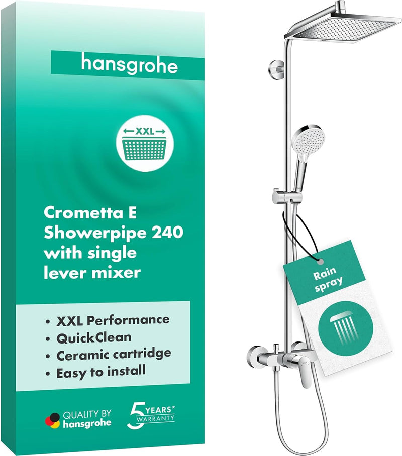 hansgrohe Crometta E - Duschsystem mit Einhebelmischer, Regendusche (240 x 240 mm) mit Armatur, Hand