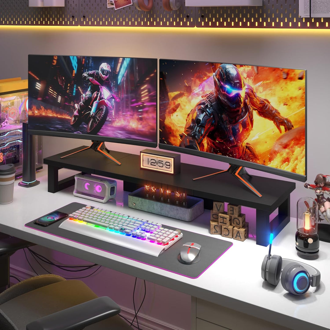 Bildschirmerhöhung 2 Monitore, 91x26cm Monitor Erhöhung Schreibtisch Monitorständer Schwarz Computer