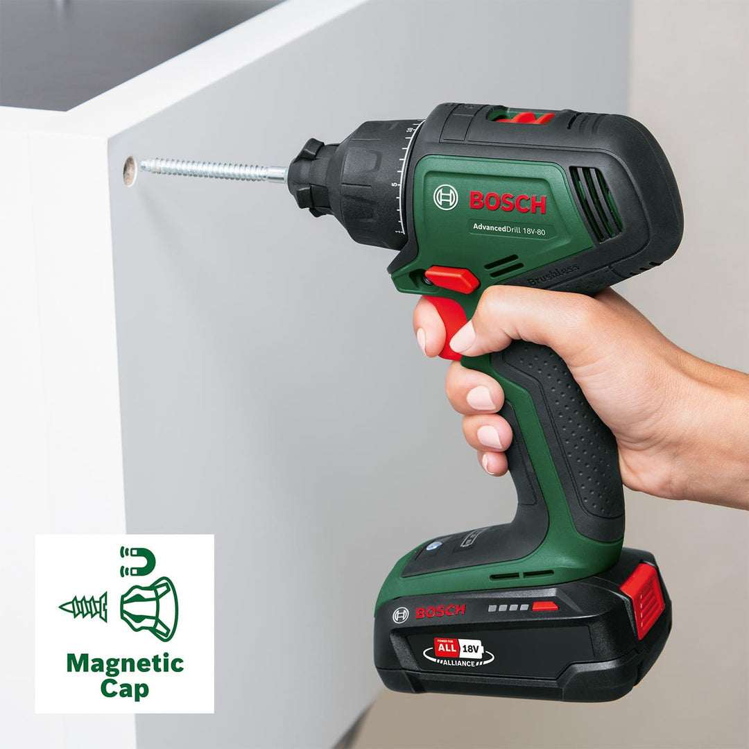 Bosch Akku-Bohrschrauber AdvancedDrill 18V-80 (zum Bohren und Schrauben; 18V System; 78 Nm; 13-mm-Me