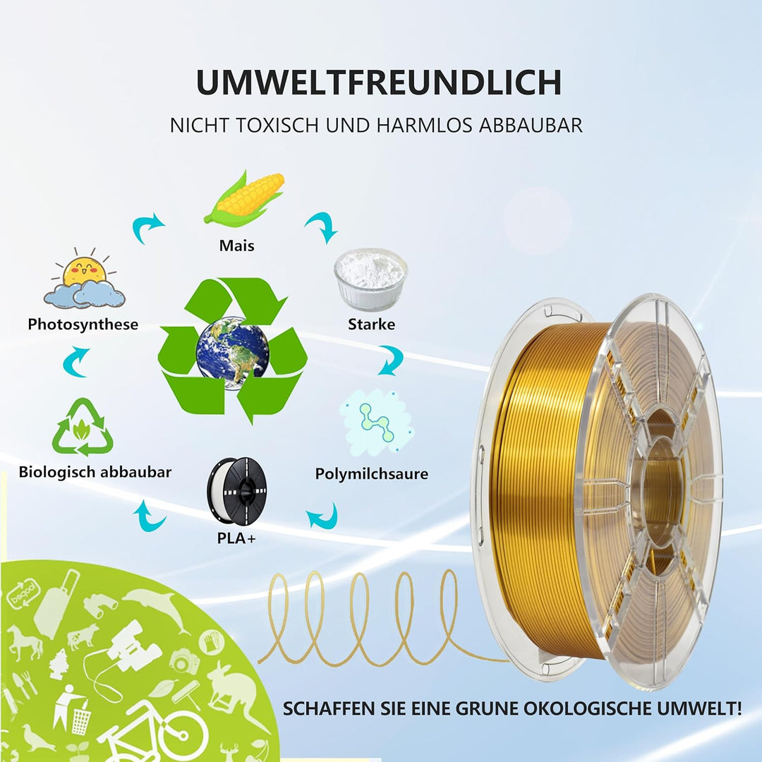 iBOSSPLA Plus Shiny Silk 3D Drucker Filament 1.75mm, Silk PLA+ 3D Druck Filament mit Seidenglattes,