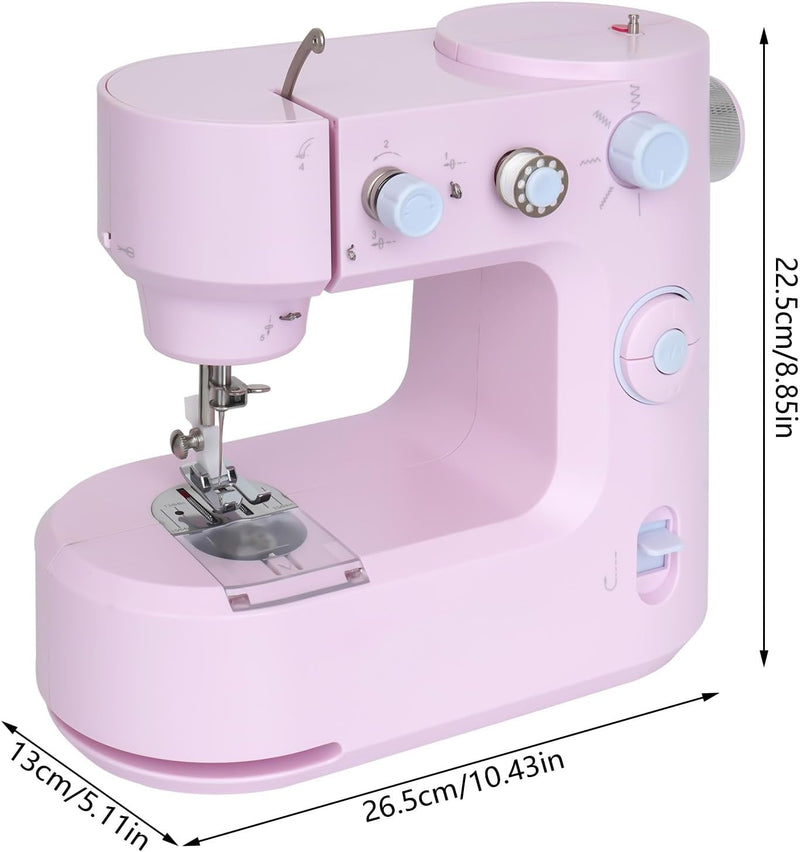 SABUIDDS Nähmaschine Rosa für Anfänger und Kinder, mit Hand- und Fusspedal, 5 Nähprogramme für Häuse