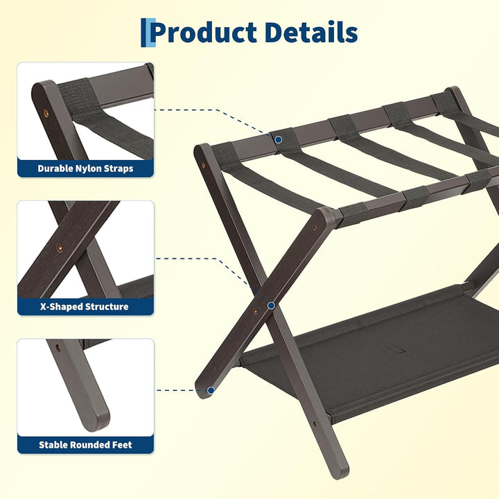 GarveeHome Kofferständer Klappbar mit Stoffablage, Bambus Gepäckablage faltbar, 67x47x51cm Gepäckstä
