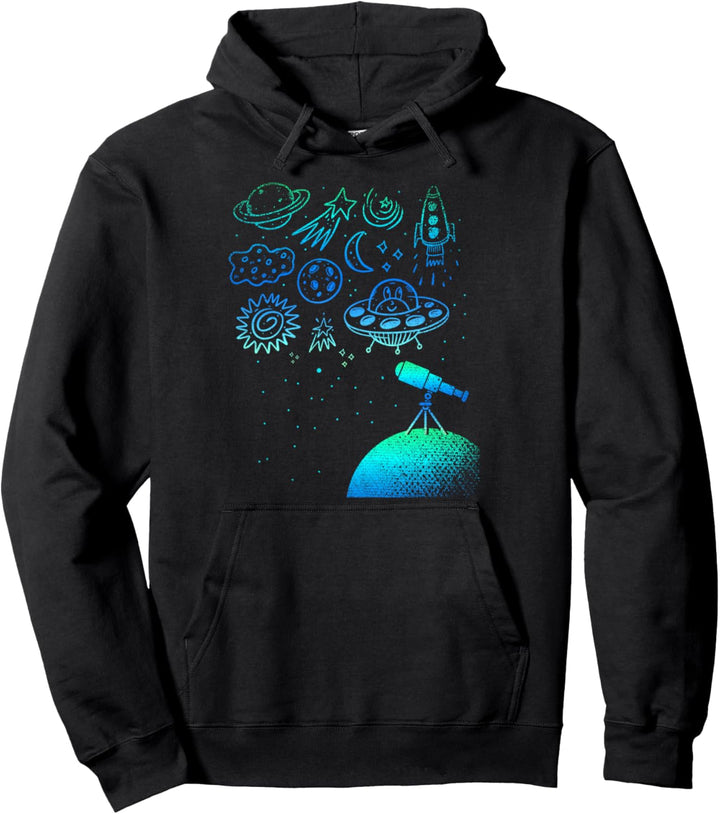 Astronom Teleskop Mond Weltraum UFO Alien Astronomie Pullover Hoodie