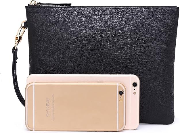 Doris&Jacky Damen Echtes Leder Clutch Schaffell Geldbörse Abendtasche mit Handschlaufe Braun-ziegenf