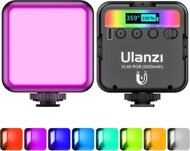 Video Licht RGB, ULANZI VL49 LED Videoleuchte mit 2000 mAh Akku, Kamera Licht Klein Dimmbare 2500K-9