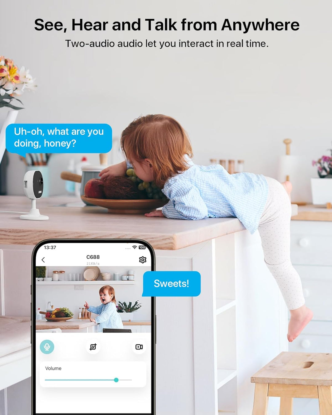 ZOSI 1080P Innen WLAN Überwachungskamera mit Plug-in-Strom, Lokale KI für Person/Bewegungen, Magnetf