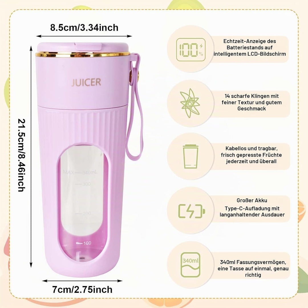 Tragbarer Mixer, Mini-Mixer, USB-C Wiederaufladbarer Persönlicher Mixer für Smoothie und Shakes, 340