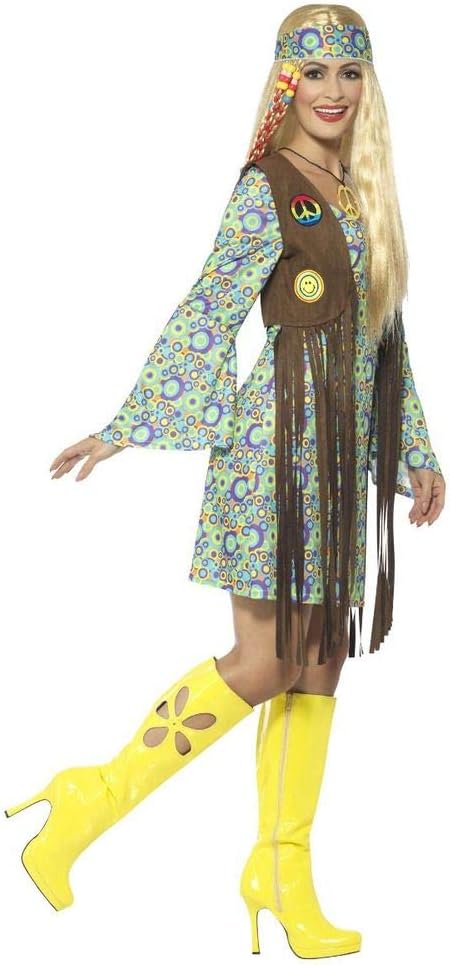 shoperama 60s Hippie Chick Damen-Kostüm Kleid Fransen-Weste Stirnband Kette 70er Jahre Seventies Six