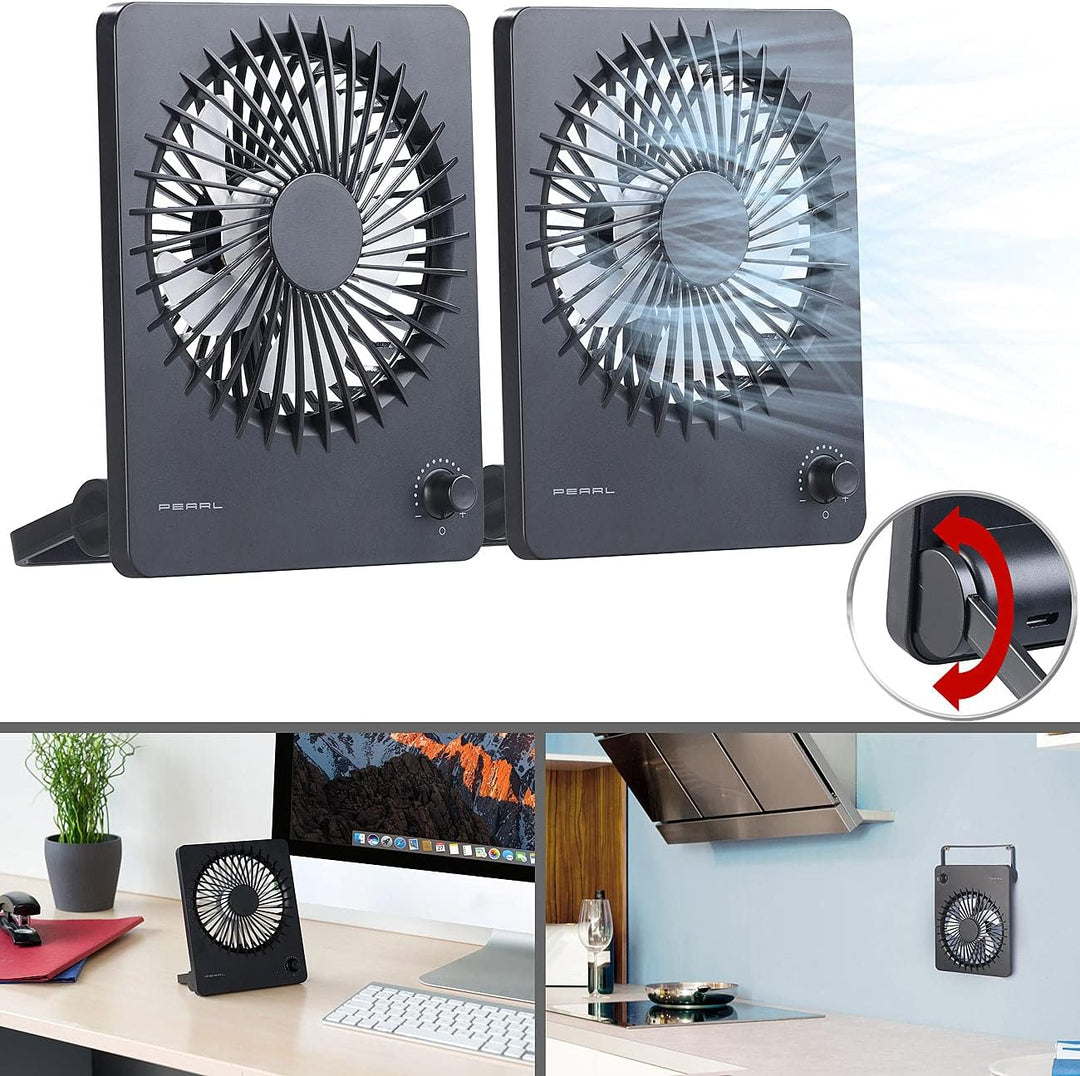 PEARL Reiseventilator: 2er-Set Kompakter Akku-Tisch- & Wandventilator, stufenlos einstellbar (Ventil