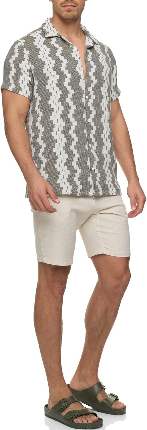 Indicode Herren INCosby Kurzarmhemd mit Button-Down-Kragen | Herrenhemd gestreift Kurzarm Hemd M Arm