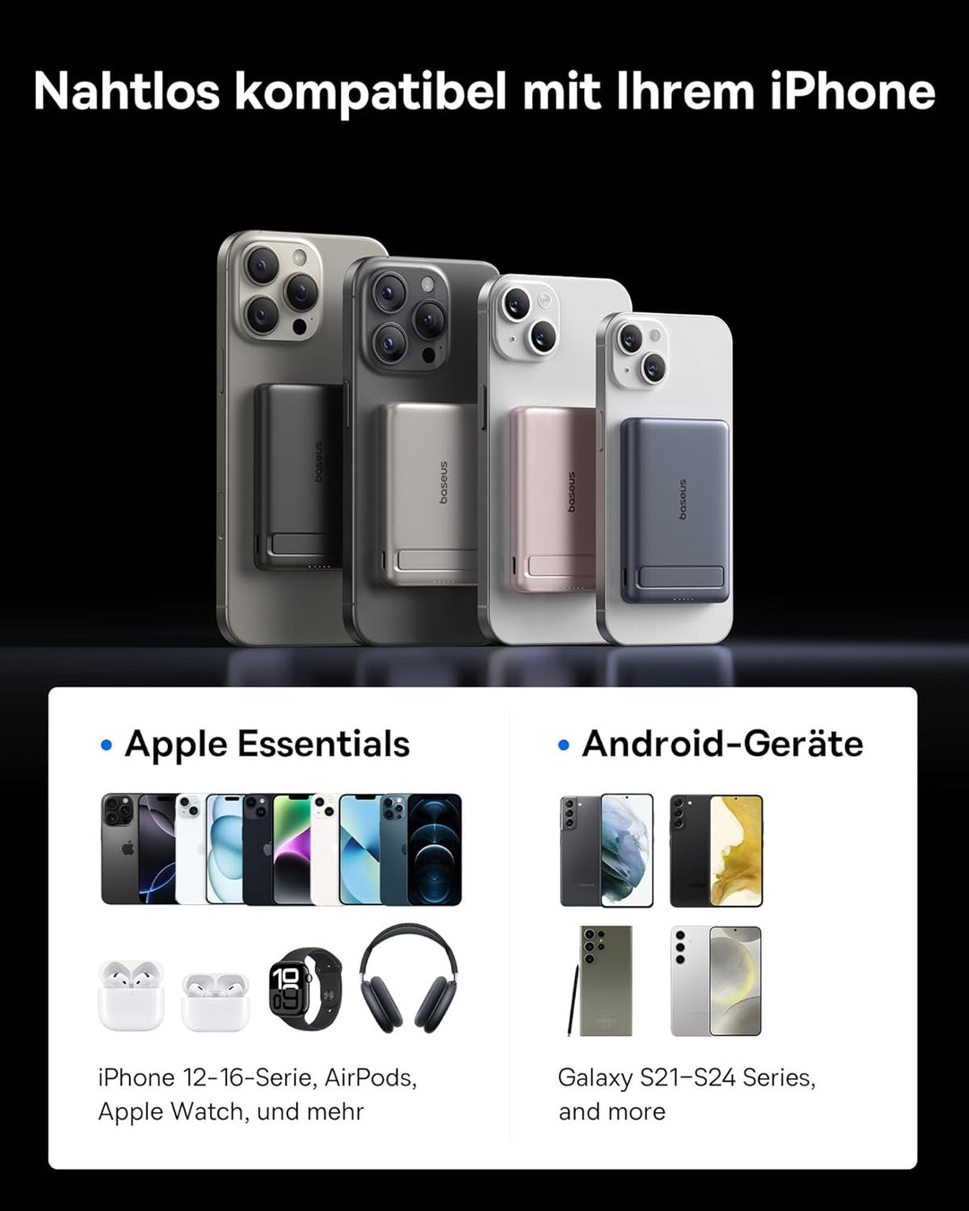 Baseus Mini MagSafe Powerbank 5000mAh Qi2-zertifiziertes mit Klappbarer Ständer, PD 20W Magnetische
