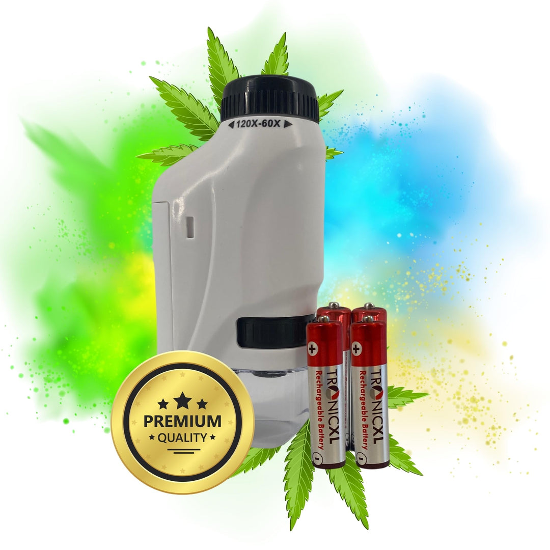 Grow Taschenmikroskop + Akkus 60x - 120x Lupe Mikroskop für Trichome Ernte Zubehör für Growbox Growe