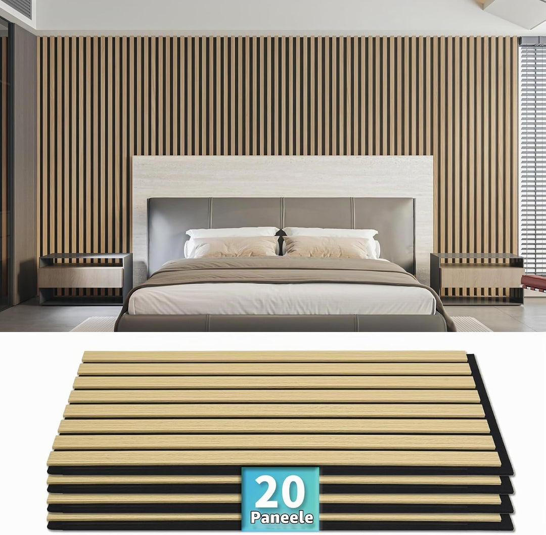 Art3d 20 Stück Akustikpaneele Eiche 3D Wand | Schalldämmend &amp; Schallabsorber | Holzfurnier mit Filzr