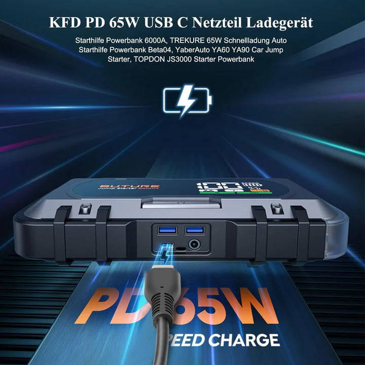 KFD PD 65W USB C Netzteil Ladegerät für TREKURE ‎DE-Beta07 Beta04, YaberAuto Starthilfe Powerbank YA