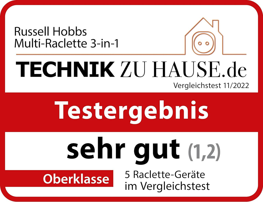 Russell Hobbs Raclette Grill 8 Personen (inkl. 8 Pfännchen & Holzspachtel,2 Tischgrill-Platten: Natu