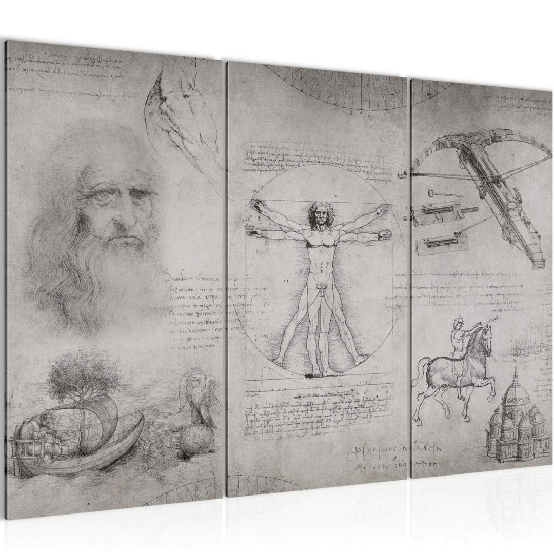 Runa Art Wandbilder Leonardo Da Vinci Bild XXL Wohnzimmer Schlafzimmer Grau Skizze Renaissance 120 x