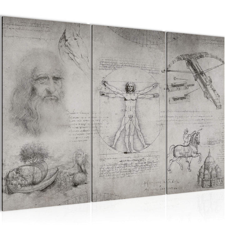 Runa Art Wandbilder Leonardo Da Vinci Bild XXL Wohnzimmer Schlafzimmer Grau Skizze Renaissance 120 x