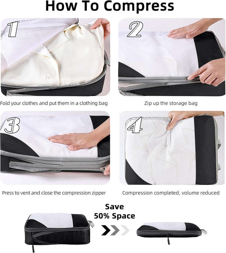 Kompressionspackwürfel für Koffer, 8 Stück erweiterbare Reisepackwürfel für Rucksack, ultraleichte R