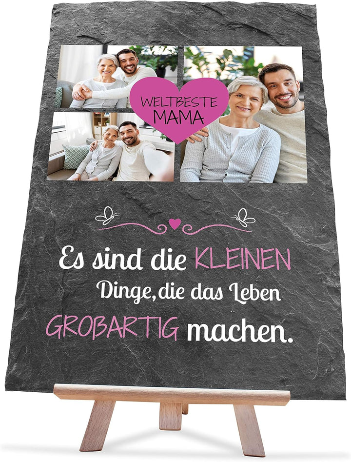 wandmotiv24 Schiefertafel Beste Mama, Personalisiert mit Ihren Farbfotos, Aufstellschild 3 Motive in