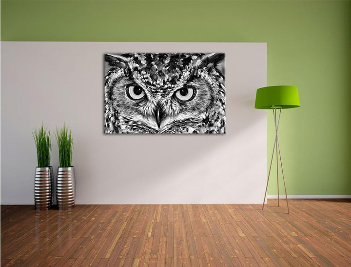 Pixxprint Eule mit gelben Augen als Leinwandbild/Grösse: 100x70 cm/Wandbild/Kunstdruck/fertig bespan
