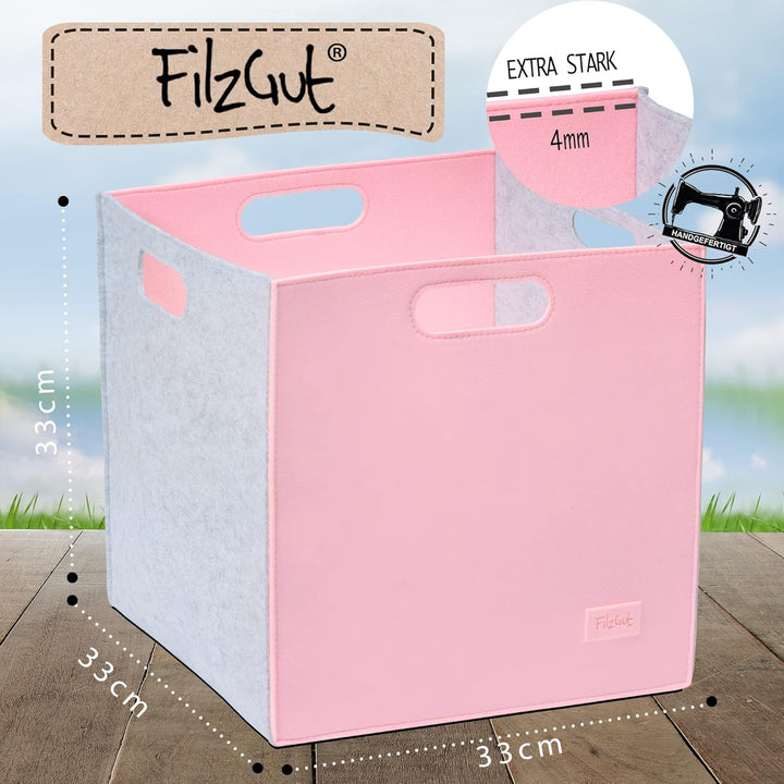 kallax box, Aufbewahrungsbox 33x33x33, Grau/Rosa Filzbox, 2er Filzkörbe Set, Regalkorb Korb Box,100%